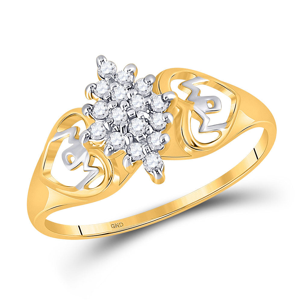 10kt Yellow Gold Womens Round Prong-set Diamond Cluster Heart Mom Ring 1/6 Cttw