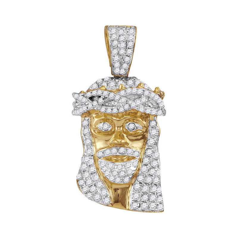 10kt Yellow Gold Mens Round Diamond Jesus Face Charm Pendant 3/4 Cttw