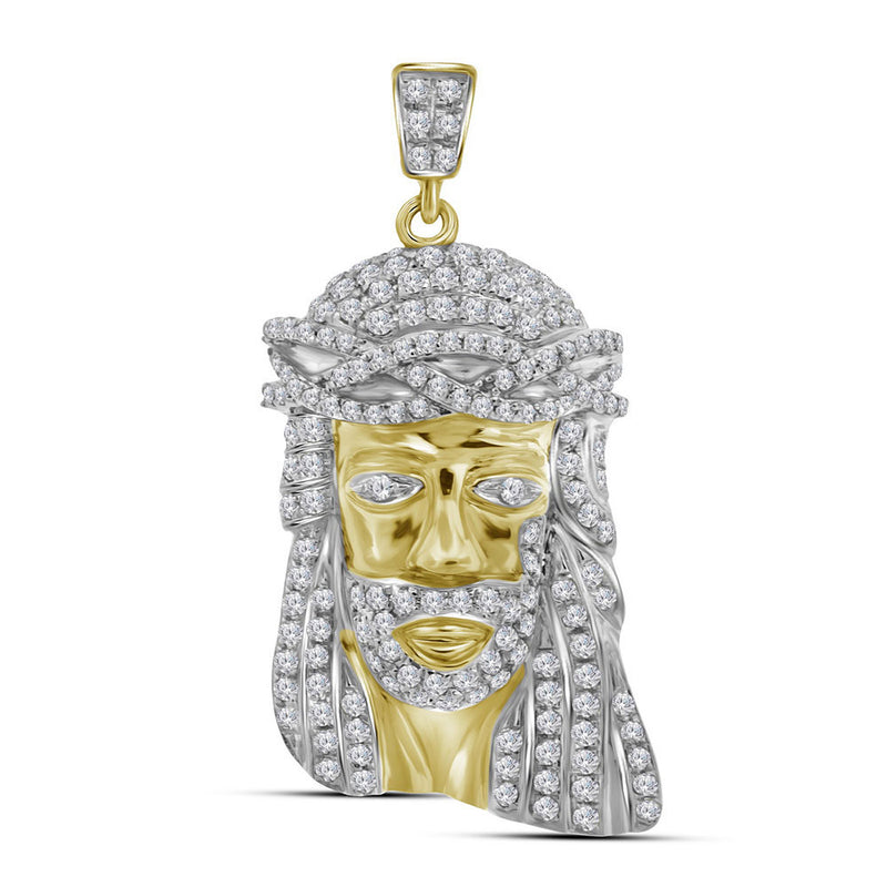 10kt Yellow Gold Mens Round Diamond Jesus Face Charm Pendant 3/4 Cttw