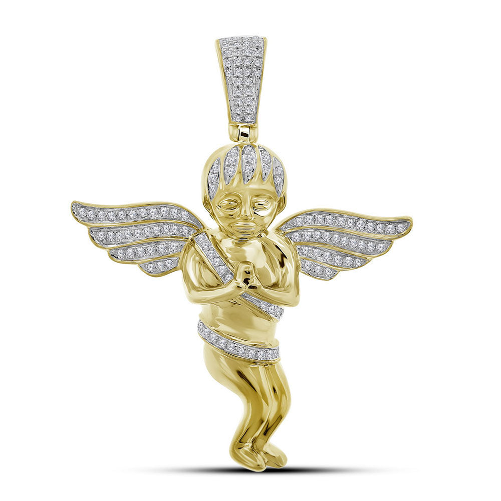 10kt Yellow Gold Mens Round Diamond Angel Wings Cherub Charm Pendant 1/2 Cttw