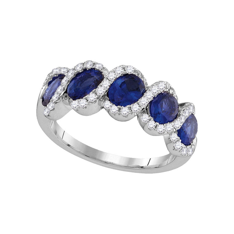 18kt White Gold Womens Round Blue Sapphire Diamond Fashion Band Ring 2-1/2 Cttw