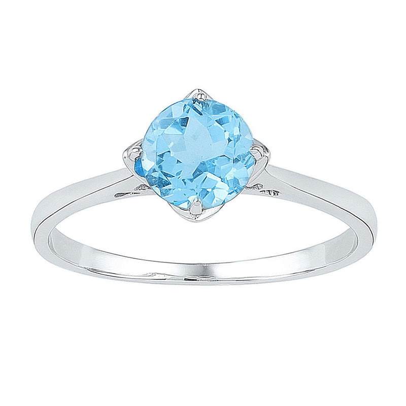 Sterling Silver Womens Round Lab-Created Blue Topaz Solitaire Ring 1 Cttw