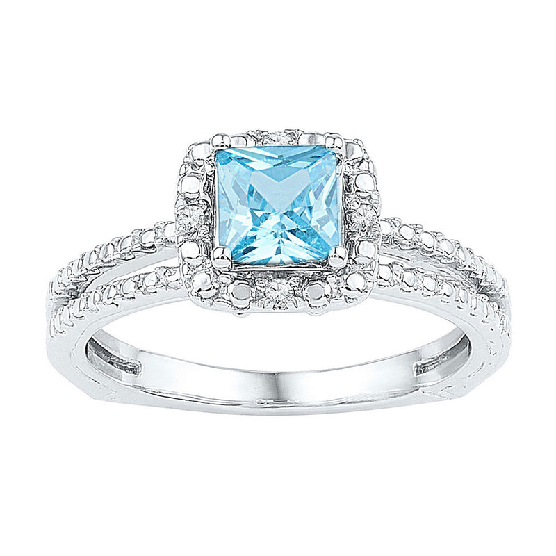 Sterling Silver Womens Princess Lab-Created Blue Topaz Solitaire Ring 1 Cttw