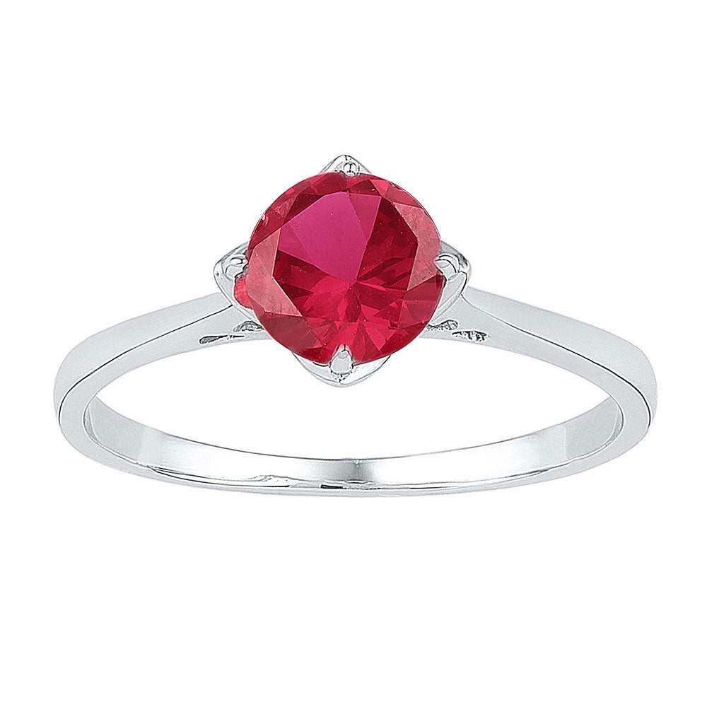 Sterling Silver Womens Round Lab-Created Ruby Solitaire Ring 1 Cttw