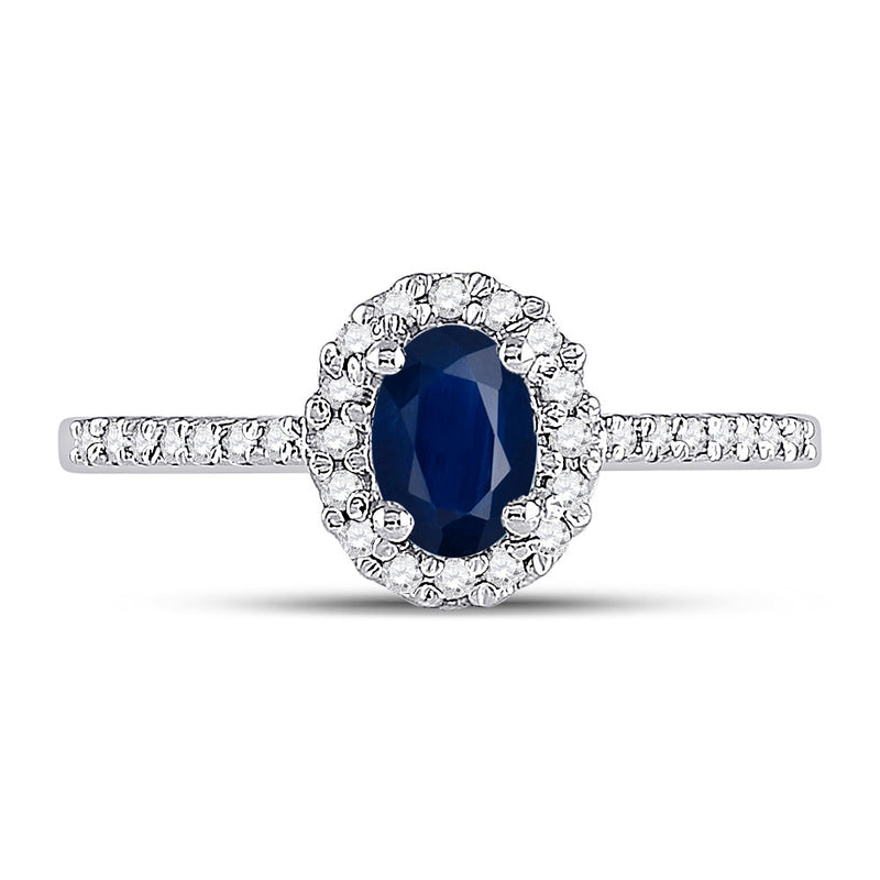 10kt White Gold Womens Oval Lab-Created Blue Sapphire Solitaire Ring 3/4 Cttw