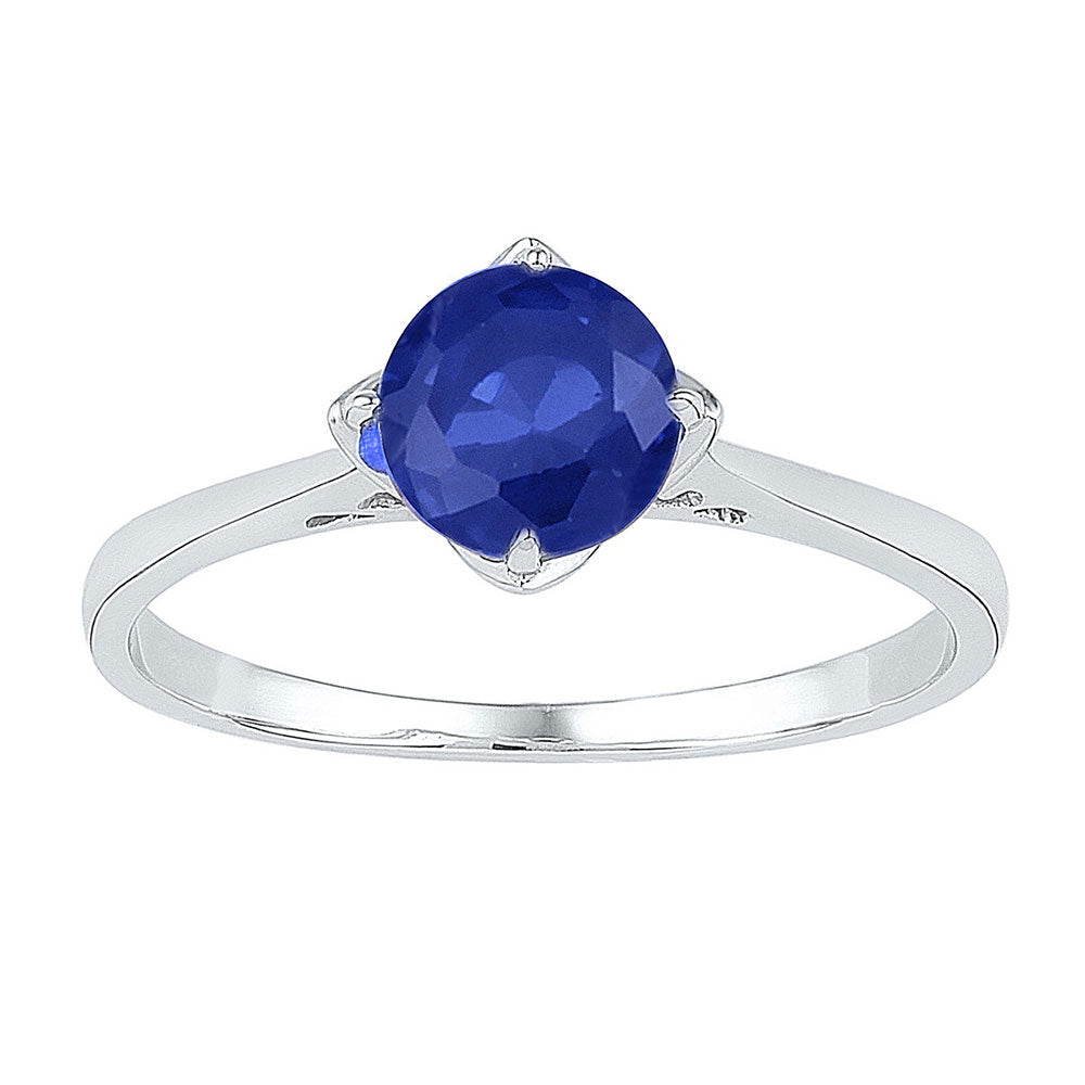 Sterling Silver Womens Round Lab-Created Blue Sapphire Solitaire Ring 1 Cttw