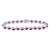 Sterling Silver Womens Oval Lab-Created Ruby Tennis Bracelet 5-7/8 Cttw