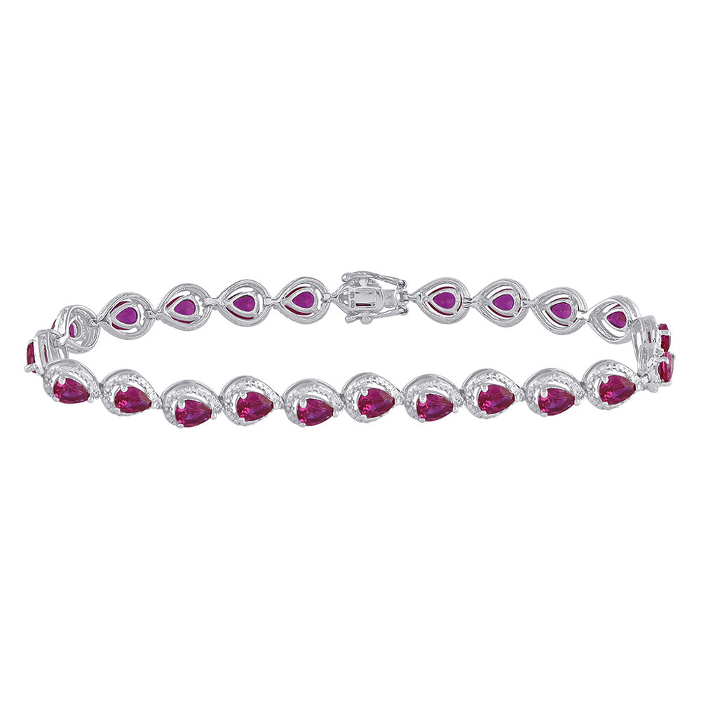 Sterling Silver Womens Oval Lab-Created Ruby Tennis Bracelet 5-7/8 Cttw