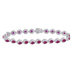 Sterling Silver Womens Oval Lab-Created Ruby Tennis Bracelet 5-7/8 Cttw