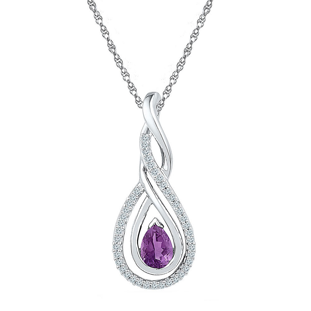 Sterling Silver Womens Pear Lab-Created Amethyst Teardrop Pendant 1/2 Cttw