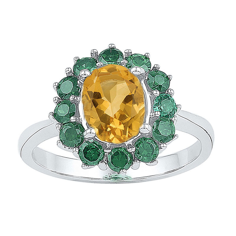 Sterling Silver Womens Oval Lab-Created Citrine Solitaire Emerald Ring 2 Cttw