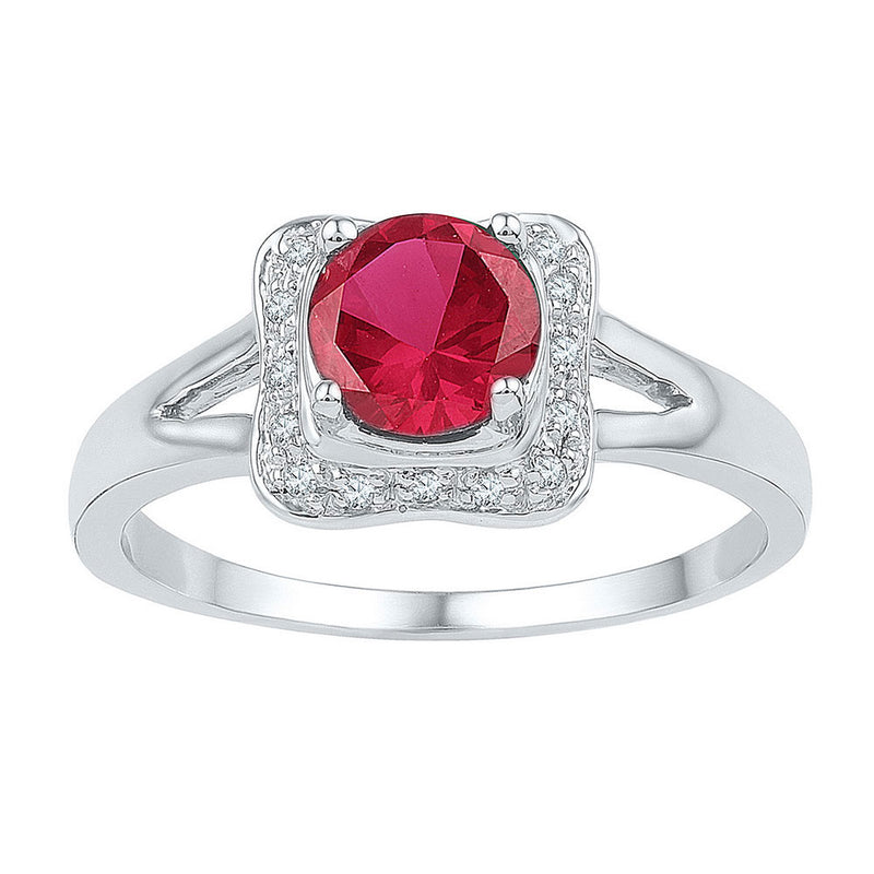 Sterling Silver Womens Round Lab-Created Ruby Solitaire Diamond Ring 1 Cttw