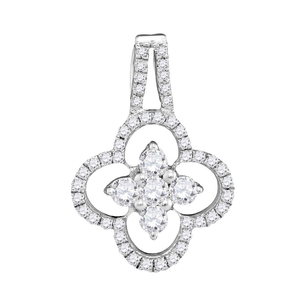 10kt White Gold Womens Round Diamond Quatrefoil Cluster Pendant 1/2 Cttw