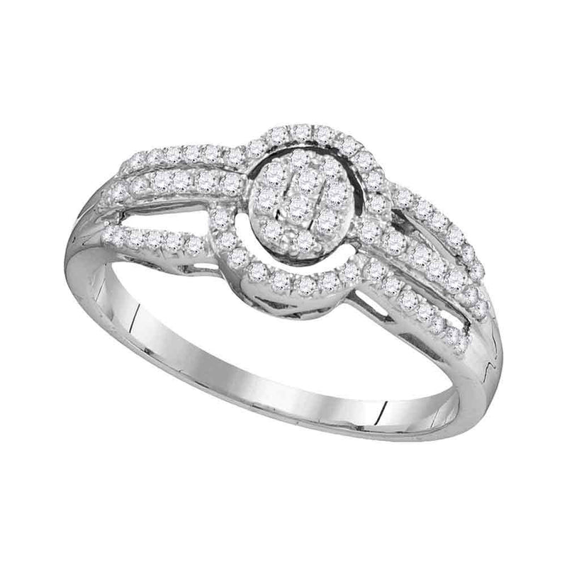 10kt White Gold Womens Round Diamond Framed Oval Cluster Triple Strand Ring 1/3 Cttw