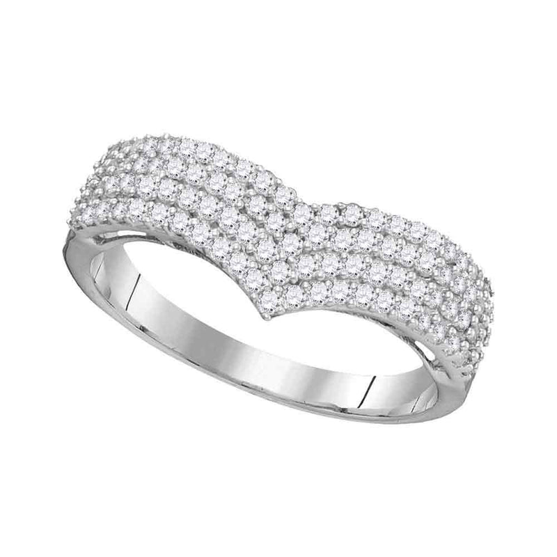 10kt White Gold Womens Round Diamond Chevron Band Ring 1/2 Cttw