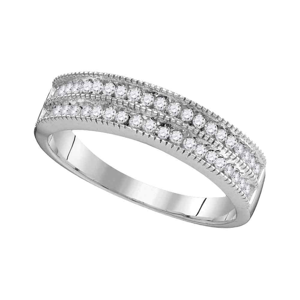 10kt White Gold Womens Round Channel-set Diamond Double Row Milgrain Band 1/2 Cttw