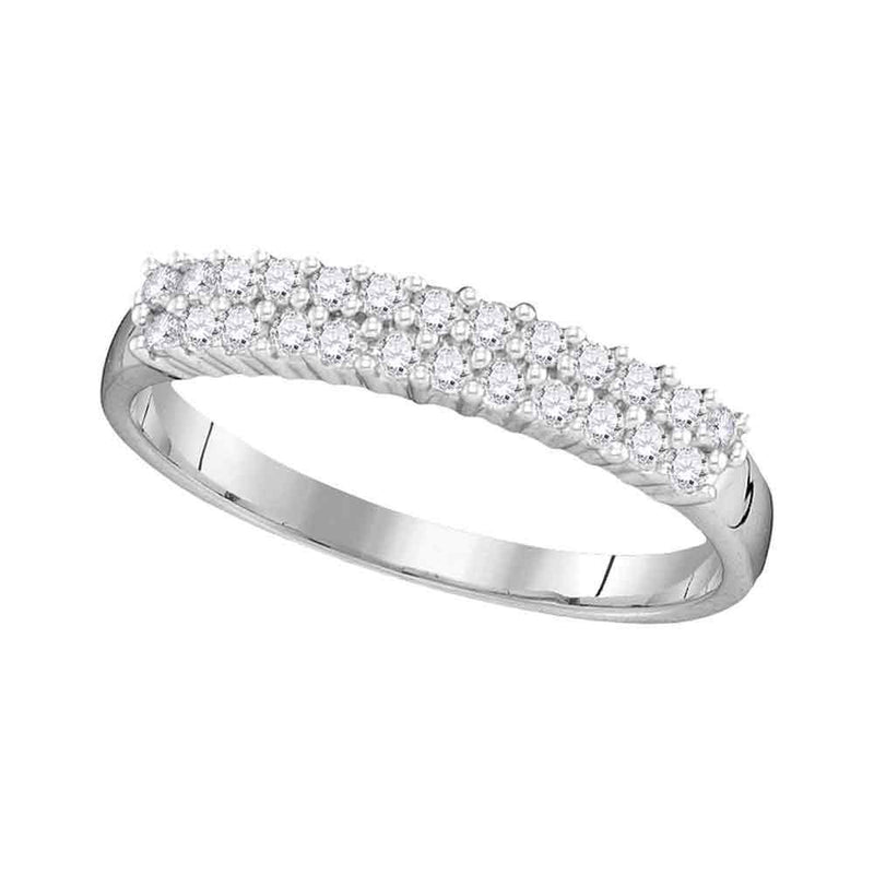 10kt White Gold Womens Round Diamond Double Row Band 1/3 Cttw