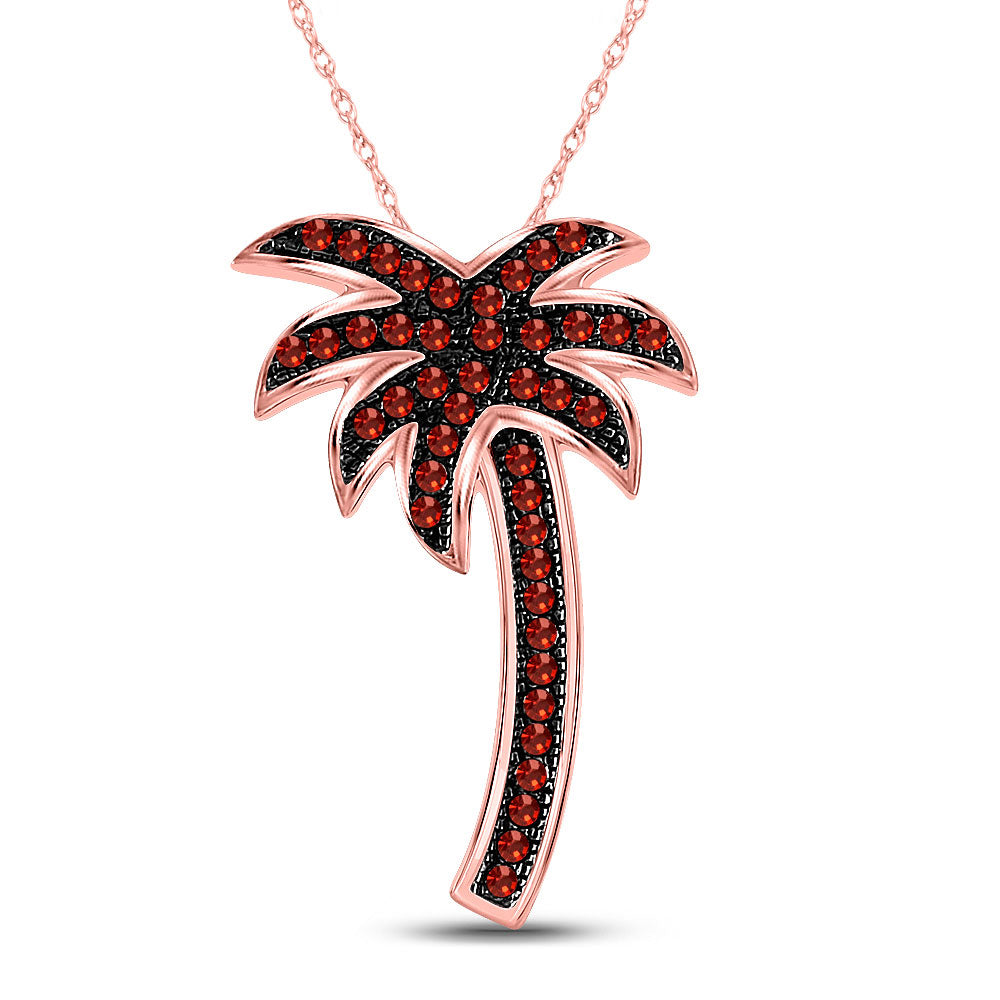 10kt Rose Gold Womens Round Red Color Enhanced Diamond Palm Tree Beach Pendant 1/4 Cttw