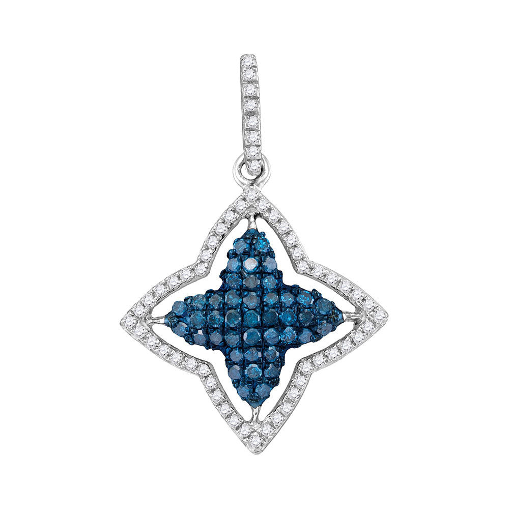 10kt White Gold Womens Round Blue Color Enhanced Diamond Star Frame Pendant 1/2 Cttw