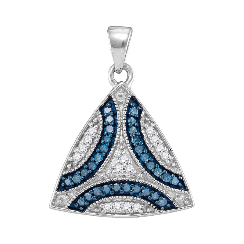 10kt White Gold Womens Round Blue Color Enhanced Diamond Triangle Cluster Pendant 1/3 Cttw