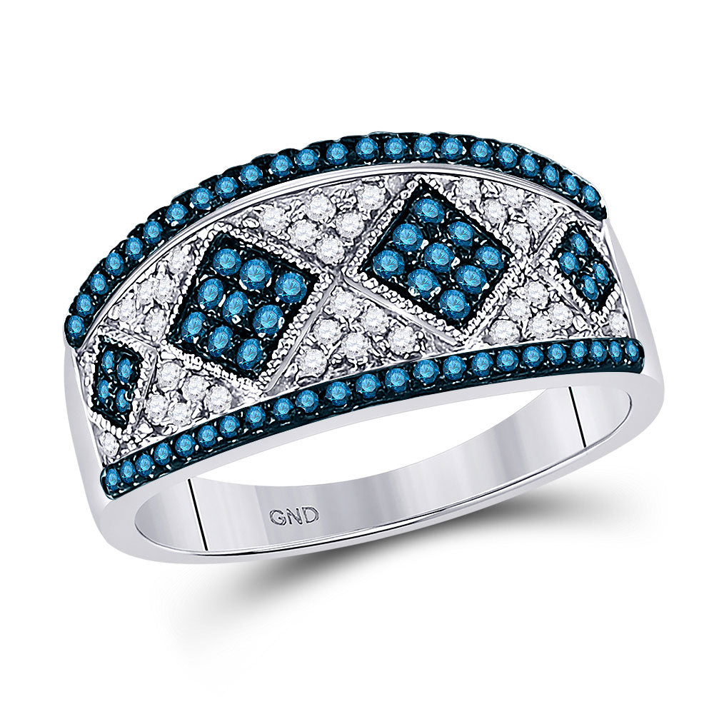 10kt White Gold Womens Round Blue Color Enhanced Diamond Band Ring 1/2 Cttw