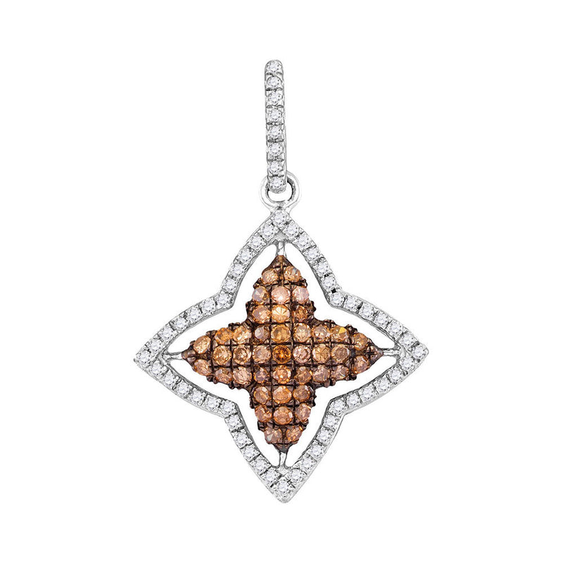 10kt White Gold Womens Round Brown Diamond Star Frame Pendant 1/2 Cttw