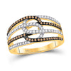 10kt Yellow Gold Womens Round Brown Diamond Linked Loop Band Ring 1/2 Cttw