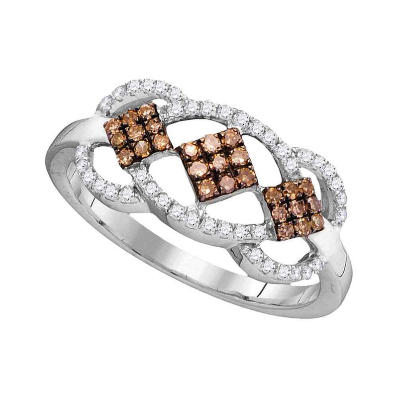 10kt White Gold Womens Round Brown Diamond Cluster Ring 1/3 Cttw