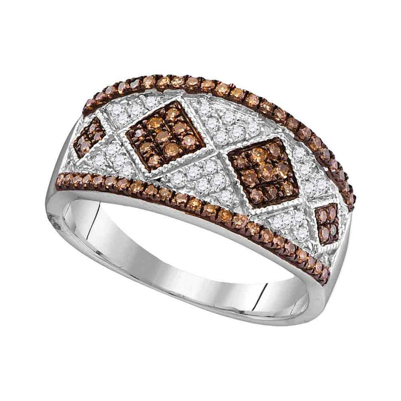 10kt White Gold Womens Round Brown Diamond Fashion Ring 1/2 Cttw