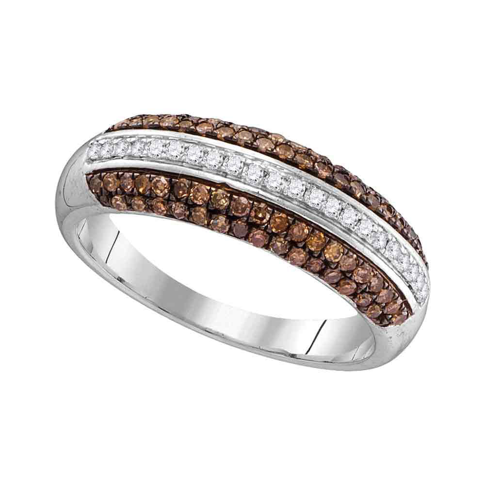 10kt White Gold Womens Round Brown Diamond Horizontal Stripe Band 1/2 Cttw