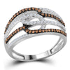 10kt White Gold Womens Round Brown Diamond Linked Loop Band Ring 1/2 Cttw