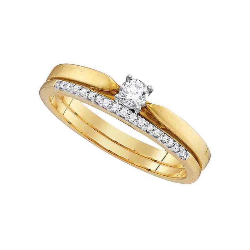 10kt Yellow Gold Round Diamond Slender Bridal Wedding Ring Band Set 1/4 Cttw