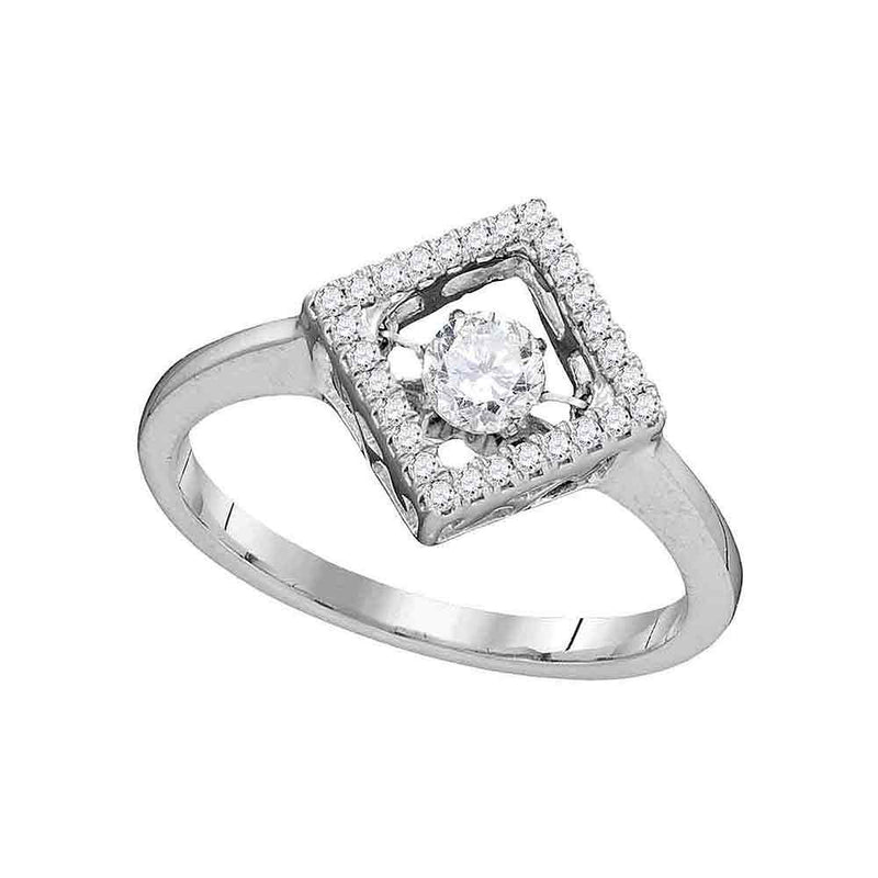 10kt White Gold Womens Round Diamond Moving Twinkle Solitaire Diagonal Square Ring 1/5 Cttw