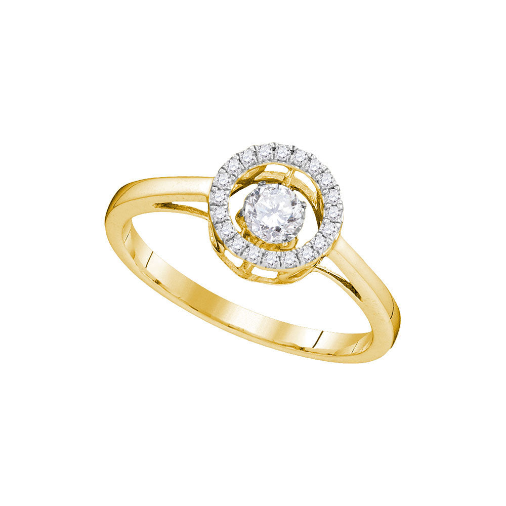 10kt Yellow Gold Womens Round Diamond Moving Twinkle Solitaire Ring 1/5 Cttw