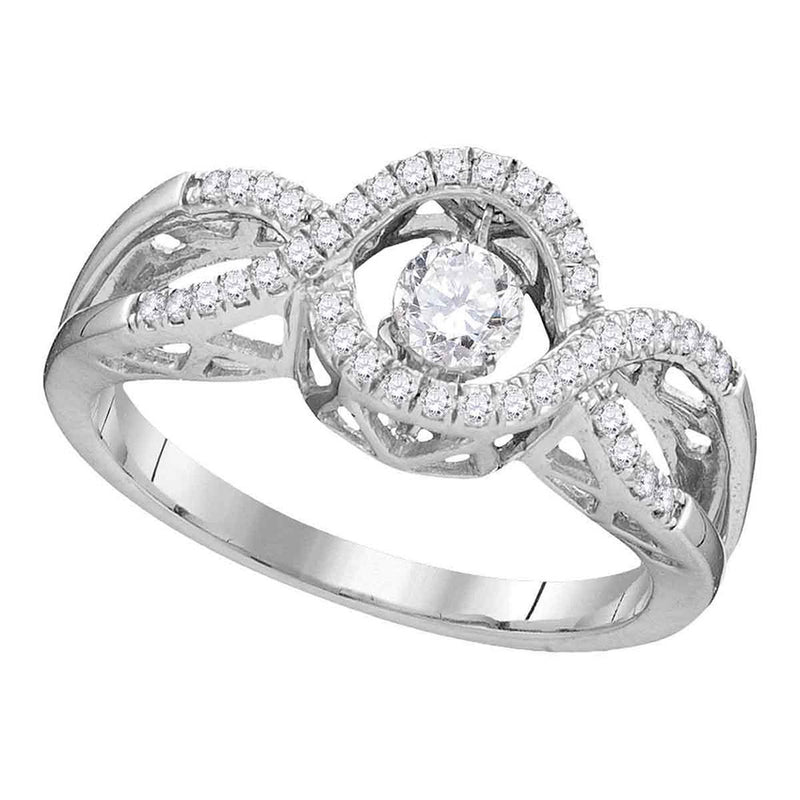 10kt White Gold Womens Round Diamond Twinkle Moving Solitaire Ring 1/4 Cttw