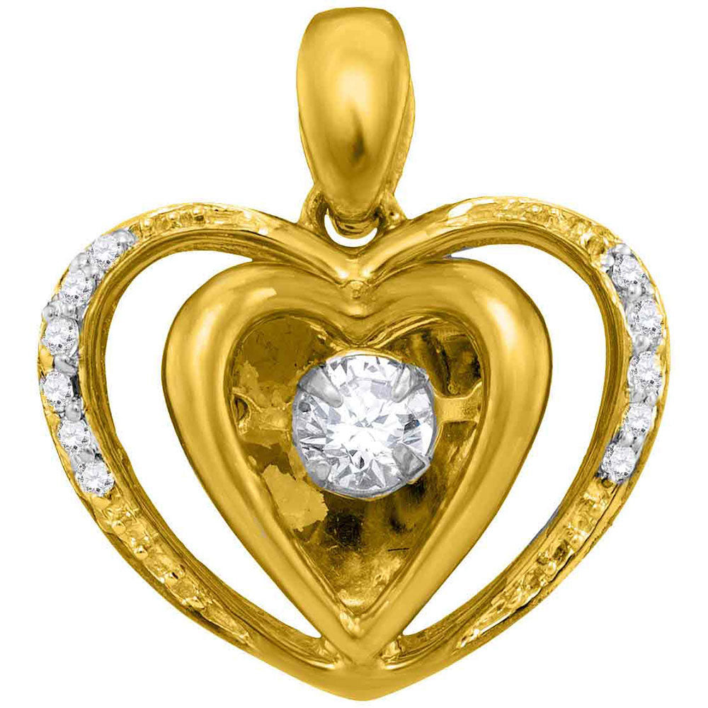 10kt Yellow Gold Womens Round Moving Twinkle Diamond Heart Pendant 1/6 Cttw