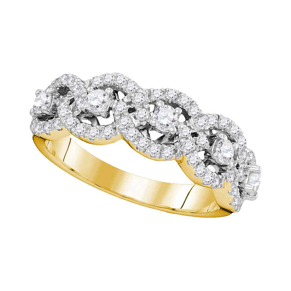 14kt Yellow Gold Womens Round Pave-set Diamond Linked Circle Band 1 Cttw