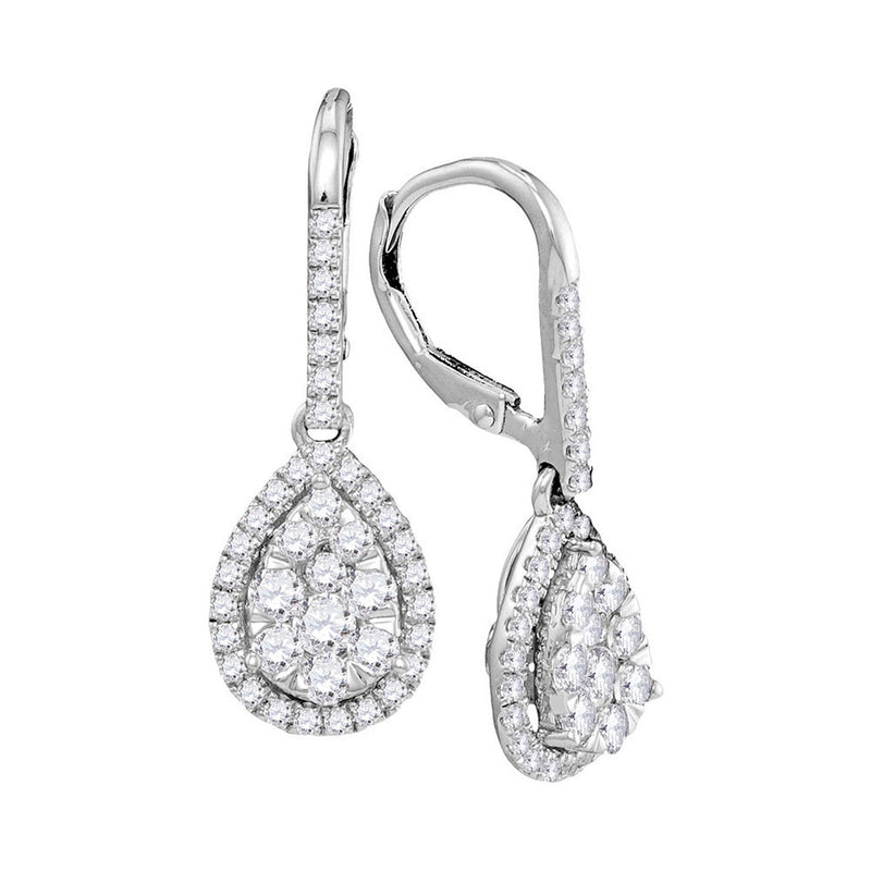 14kt White Gold Womens Round Diamond Leverback Teardrop Dangle Earrings 1-3/8 Cttw