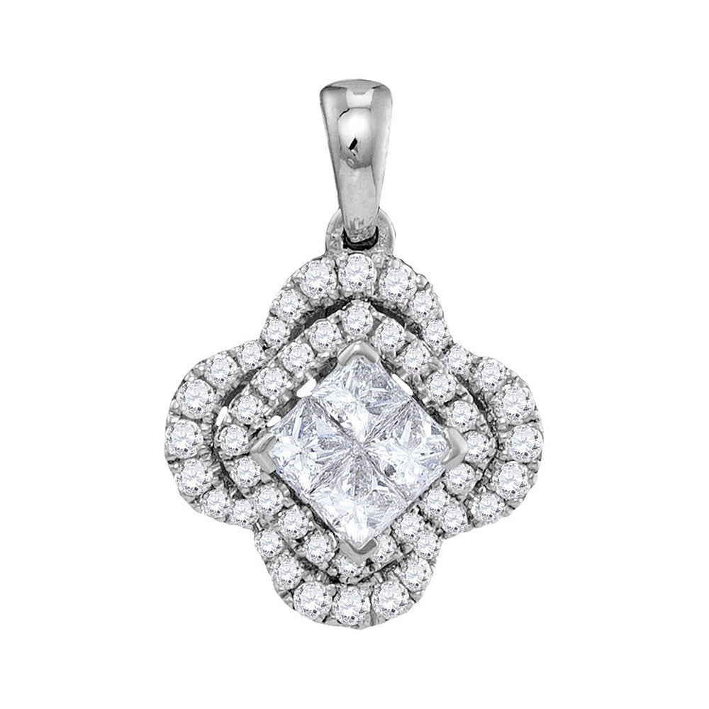 14kt White Gold Womens Princess Diamond Cluster Pendant 3/4 Cttw