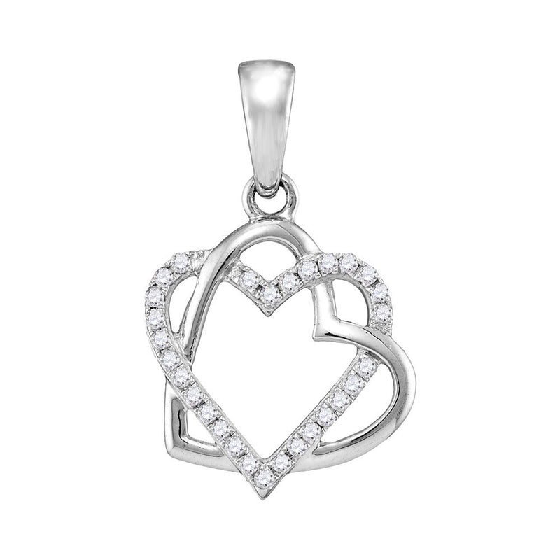 10kt White Gold Womens Round Diamond Heart Pendant 1/4 Cttw