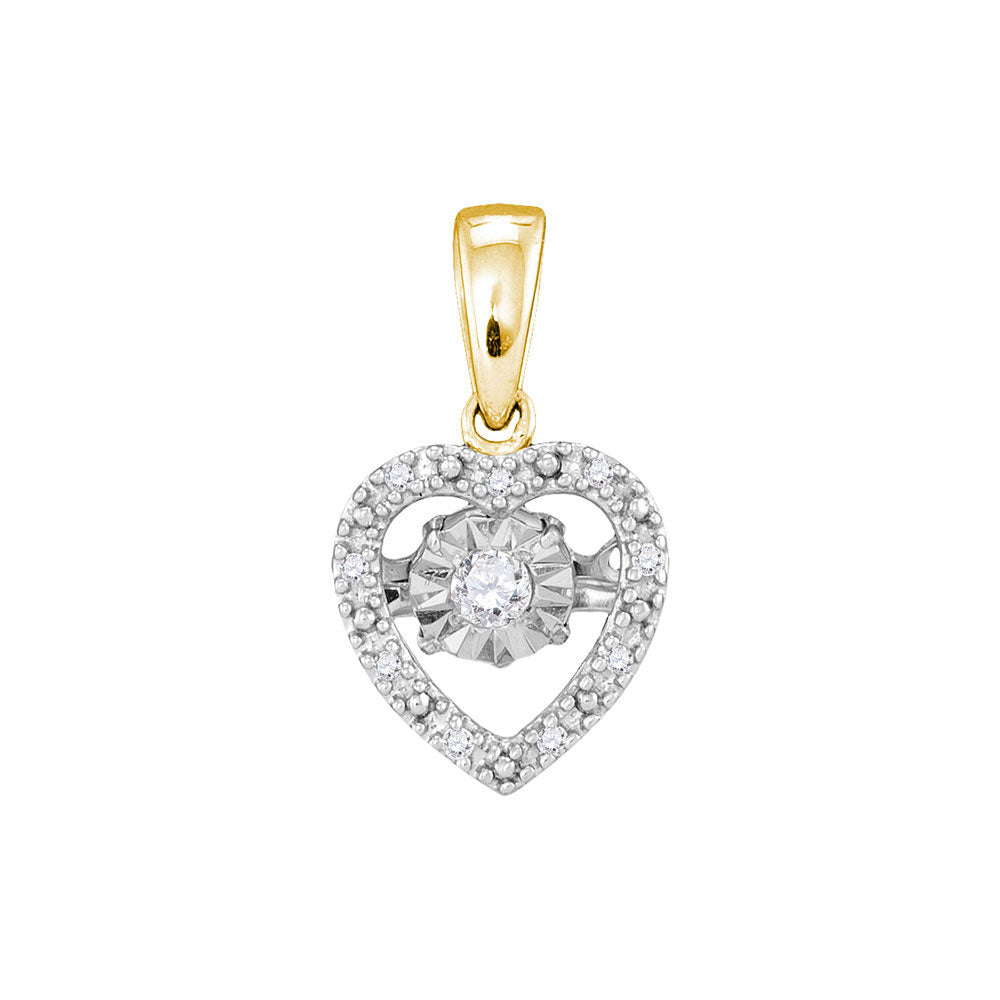 10kt Yellow Gold Womens Round Diamond Moving Twinkle Heart Pendant 1/20 Cttw