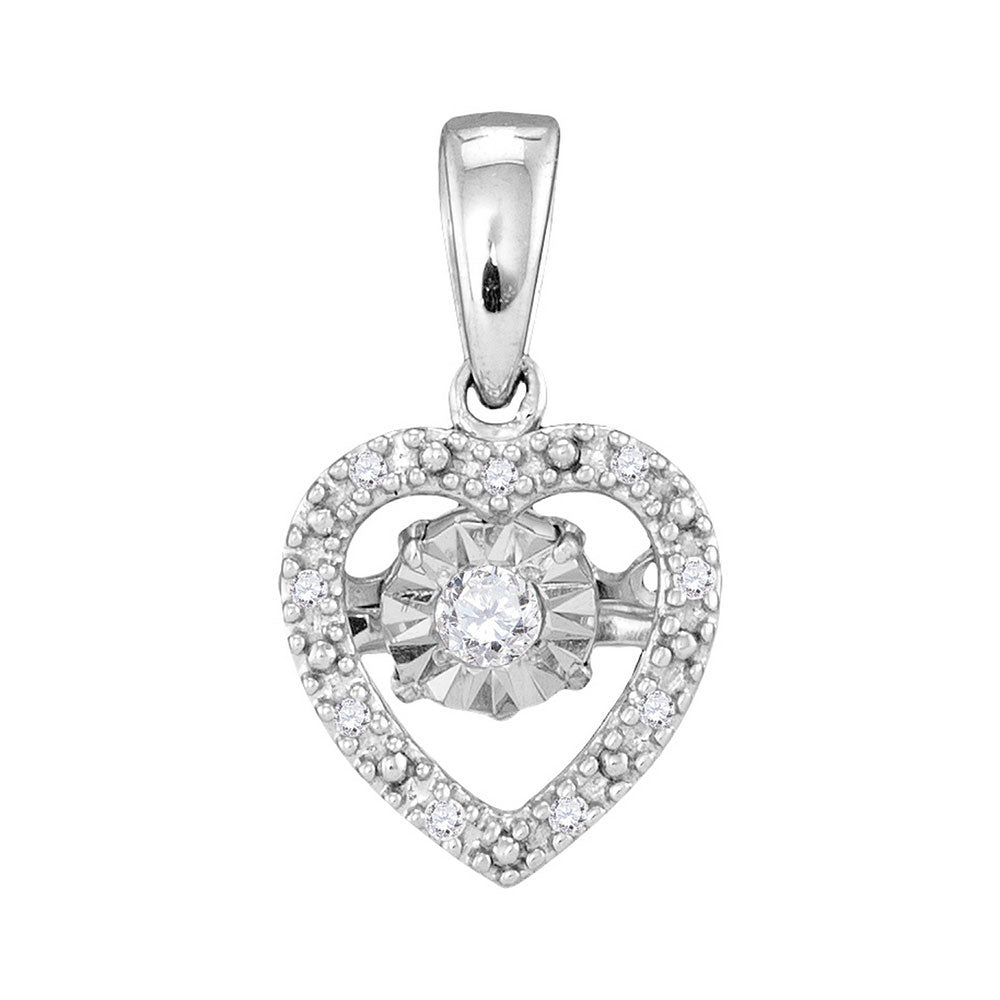 10kt White Gold Womens Round Diamond Moving Twinkle Heart Pendant 1/20 Cttw