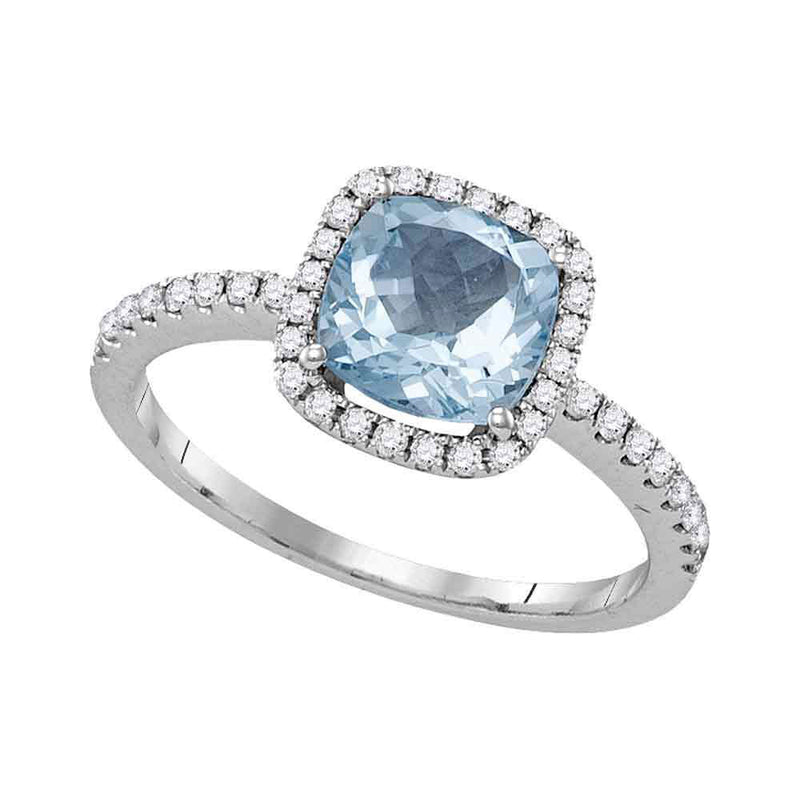 14kt White Gold Womens Princess Aquamarine Solitaire Diamond Square Frame Ring 1-1/2 Cttw