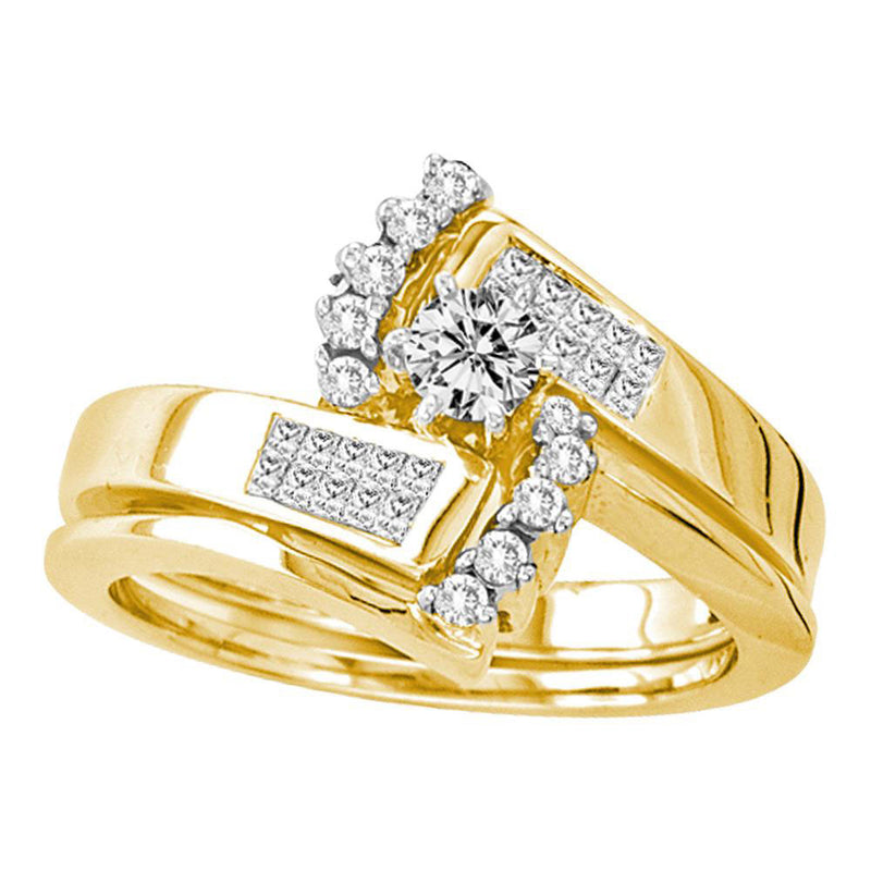 14kt Yellow Gold Round Diamond Bridal Wedding Ring Band Set 1/2 Cttw