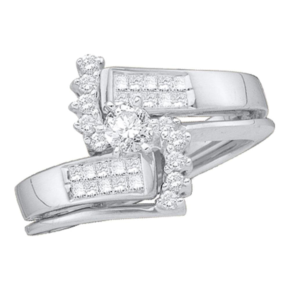 14kt White Gold Round Diamond Bridal Wedding Ring Band Set 1/2 Cttw