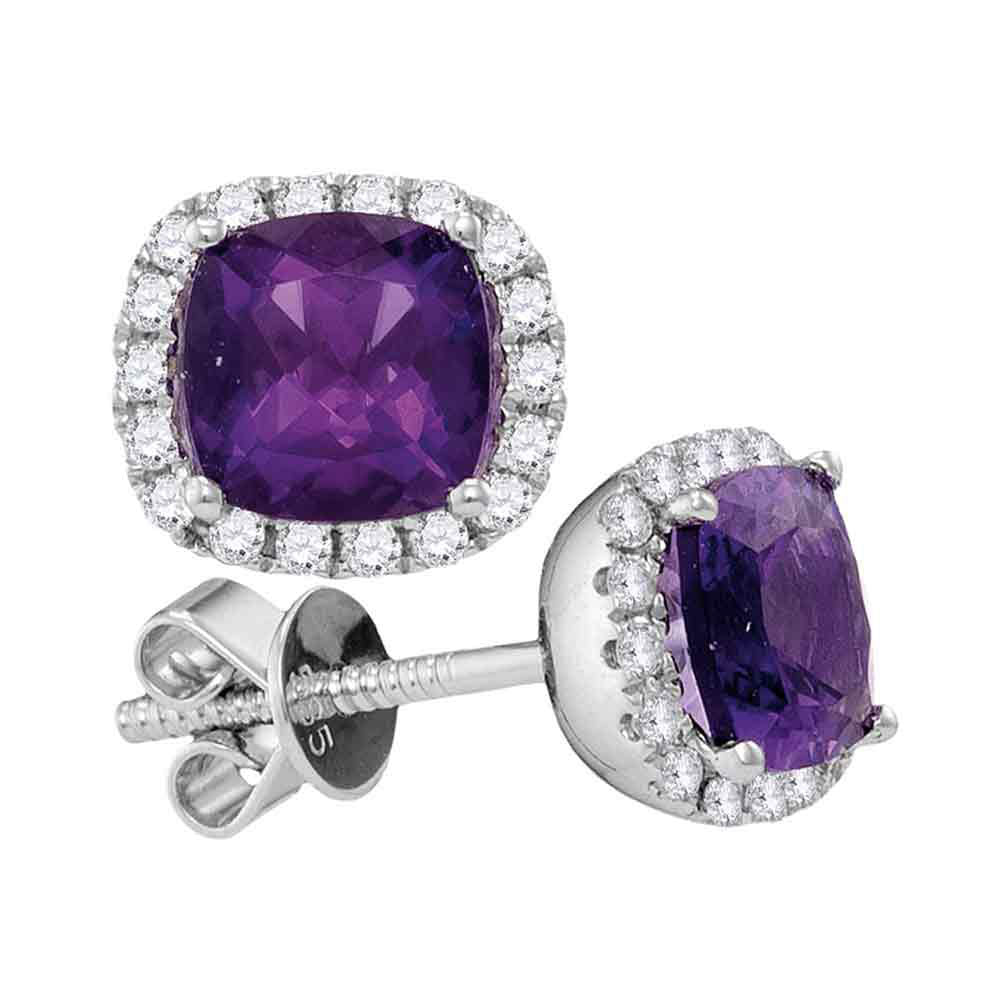 14kt White Gold Womens Princess Natural Amethyst Diamond Stud Earrings 2 Cttw