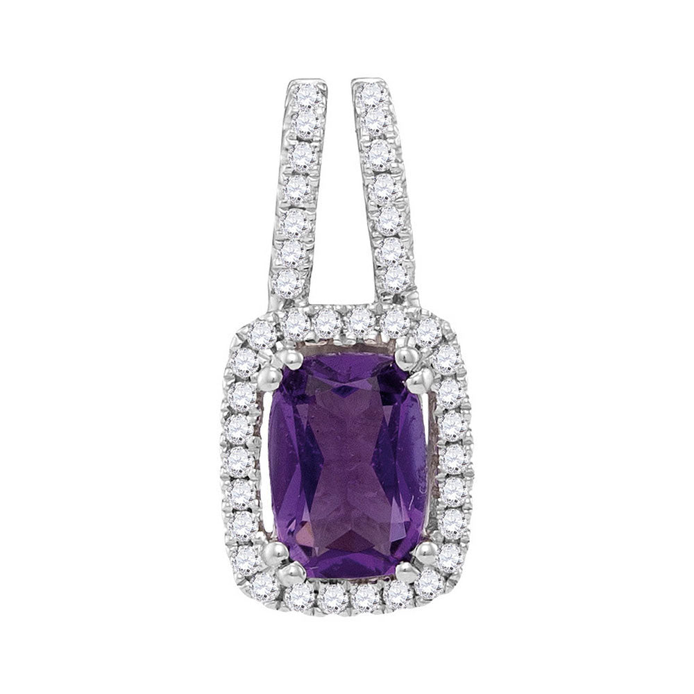 14kt White Gold Womens Emerald Amethyst Solitaire Diamond Accent Pendant 7/8 Cttw