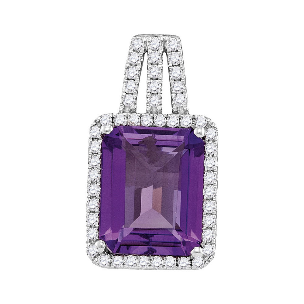 14kt White Gold Womens Amethyst Solitaire Diamond-accent Pendant 1/4 Cttw