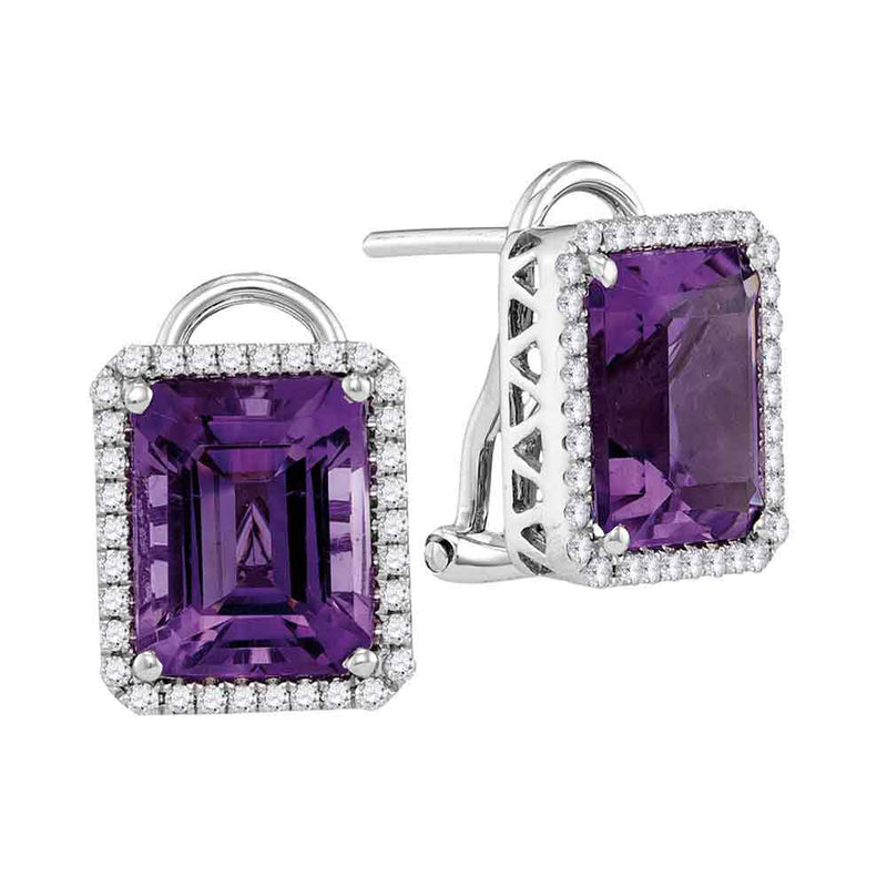 14kt White Gold Womens Emerald Amethyst Diamond Stud Earrings 2-3/4 Cttw