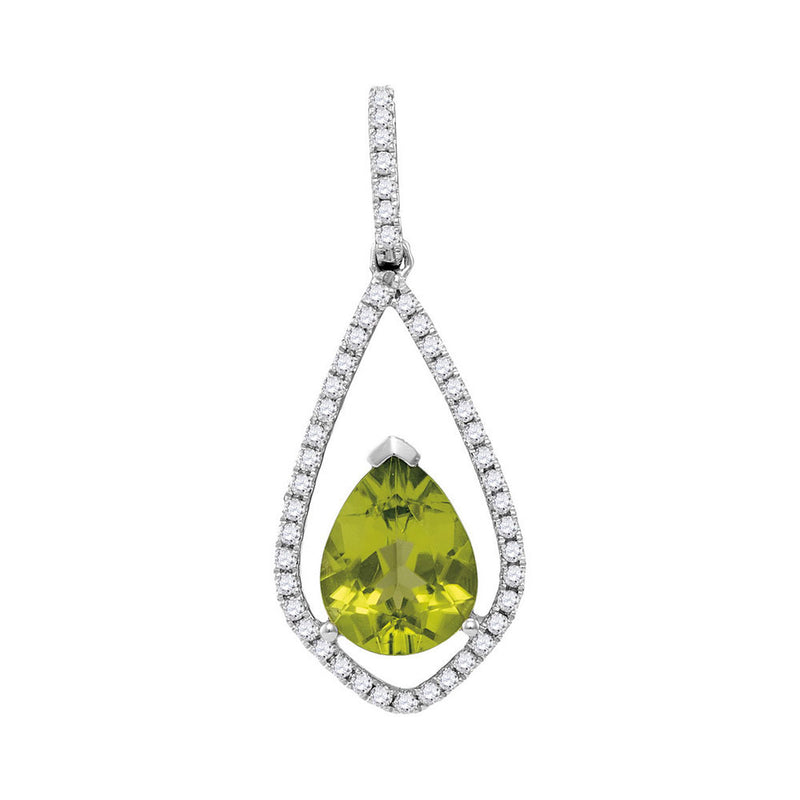 14kt White Gold Womens Pear Peridot Teardrop Diamond Pendant 2 Cttw